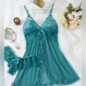 Elegant Teal Lace Lingerie Set